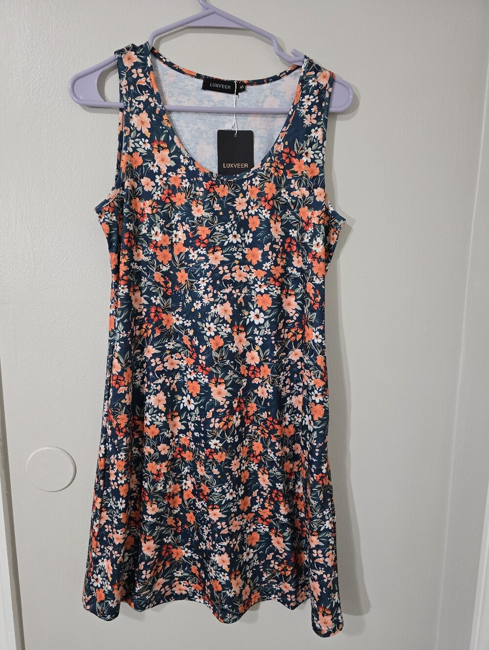NWT Luxveer Sm Navy Floral Sleeveless A-Line Dress